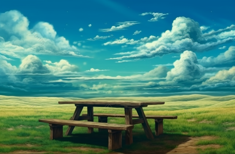 美式郊外长桌长凳田园风光手绘背景,高清,摄影图,摄影图片,图片大全,摄影图免费下载